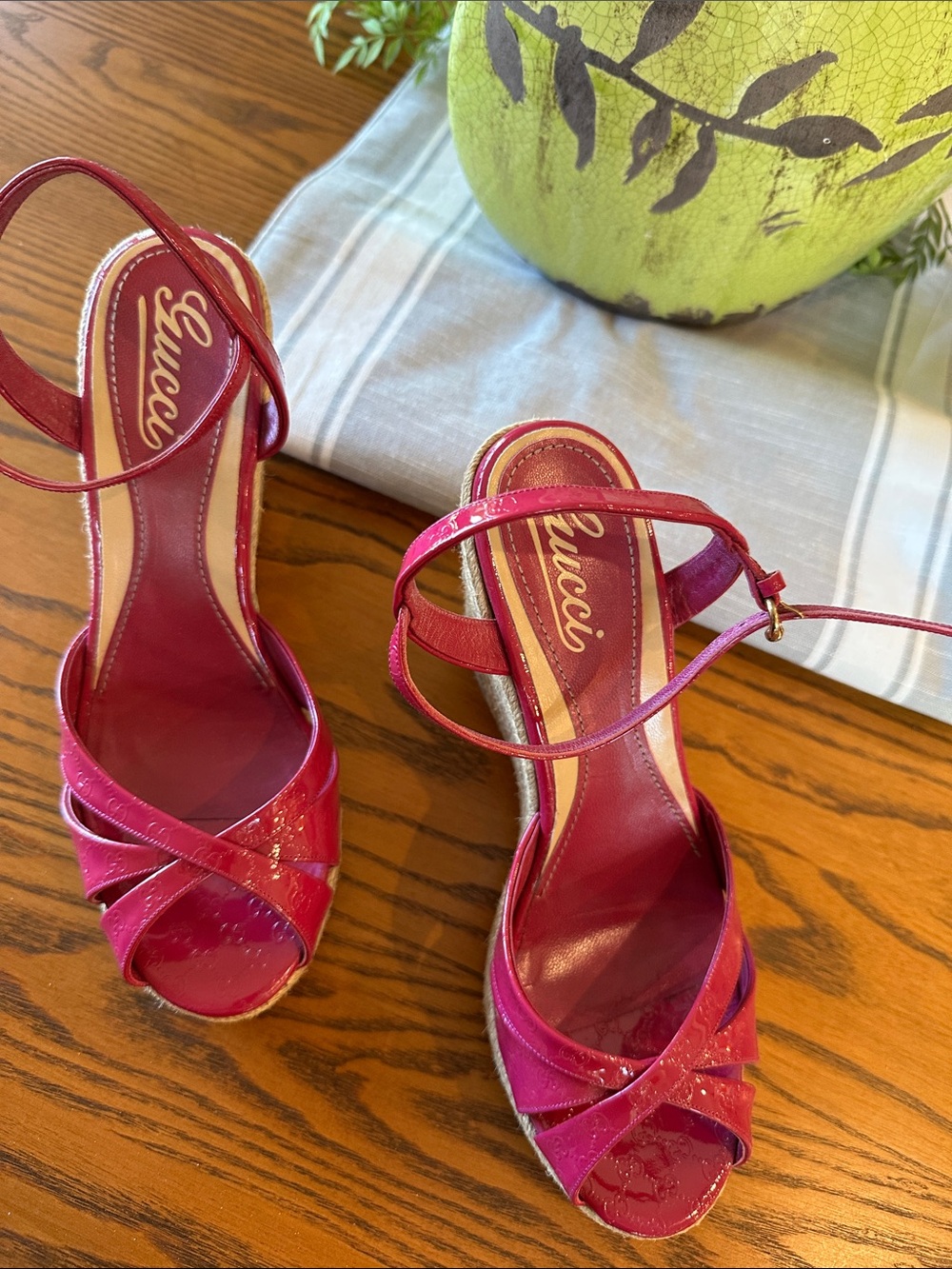 Gucci Patent Pink Strappy Slingback Heels